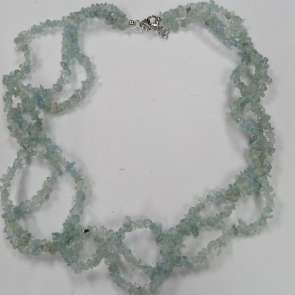 Pearlz Gallery 925 Sterling Silver Aquamarine 3 Row Twisted Necklace - Necklaces & Pendants - British D'sire