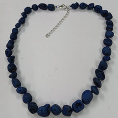 Pearlz Gallery 925 Sterling Silver Dyed Blue Frosted Druzy Agate Knotted Necklace - Necklaces & Pendants - British D'sire