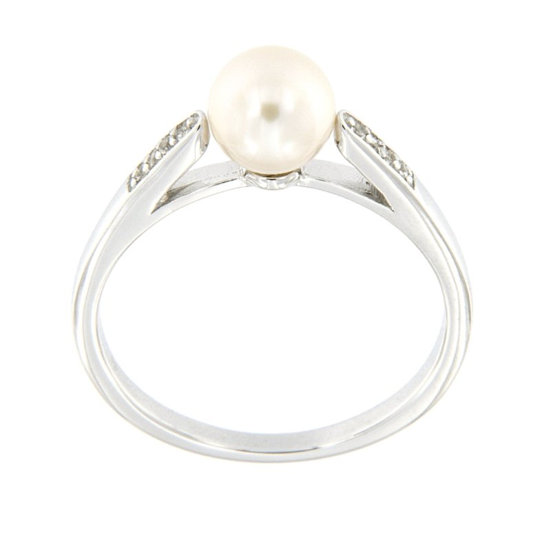 Pearlz Gallery 925Rhodium White topaz 6.5mm Ladies Ring - Rings - British D'sire