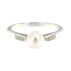 Pearlz Gallery 925Rhodium White topaz 6.5mm Ladies Ring - Rings - British D'sire