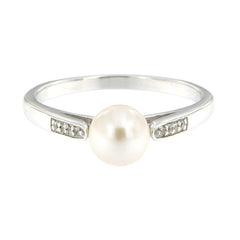 Pearlz Gallery 925Rhodium White topaz 6.5mm Ladies Ring - Rings - British D'sire