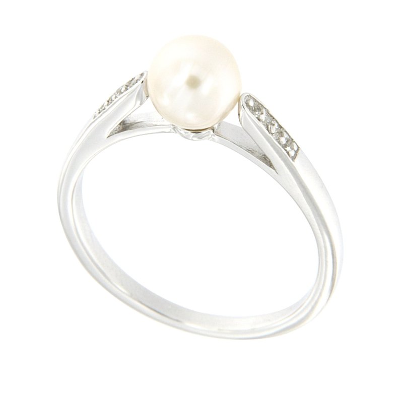 Pearlz Gallery 925Rhodium White topaz 6.5mm Ladies Ring - Rings - British D'sire