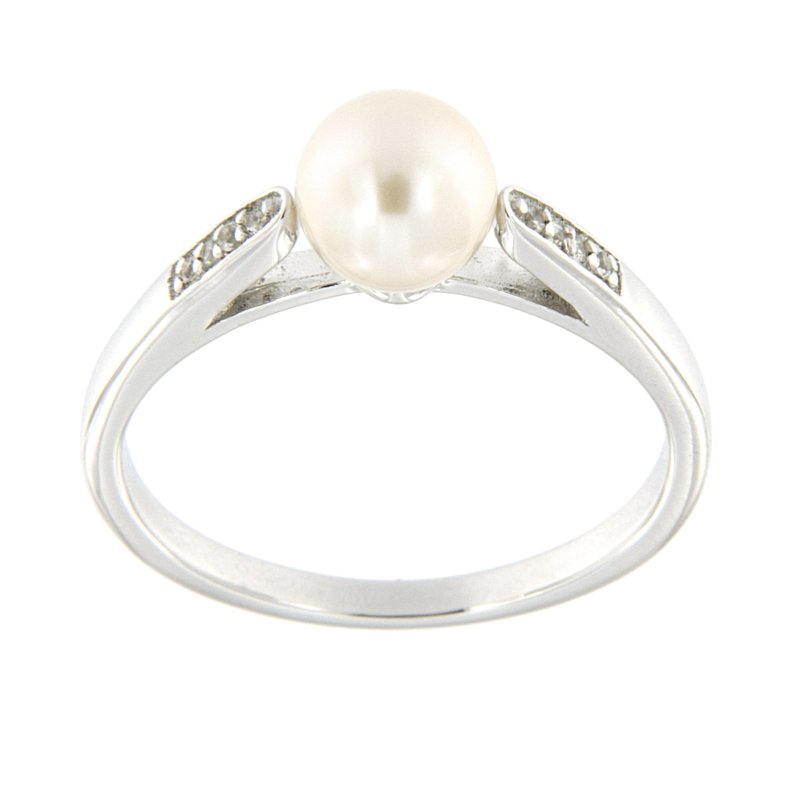 Pearlz Gallery 925Rhodium White topaz 6.5mm Ladies Ring - Rings - British D'sire