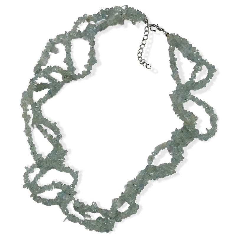 Pearlz Gallery Aquamarine 3-Layer Twisted Necklace 20" – Calming Natural Gemstone Chip Beads – Ladies Jewelry in 925 Sterling Silver – Elegant Design Secondary image