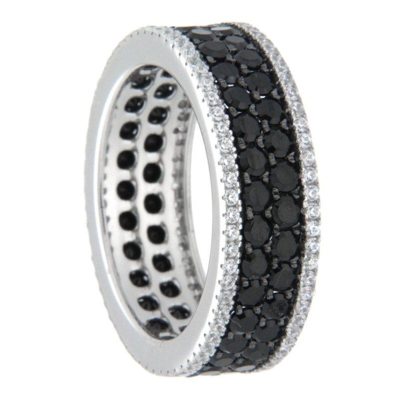 Pearlz Gallery Black and White Cubic Zirconia Eternity Band Round Ring - Rings - British D'sire