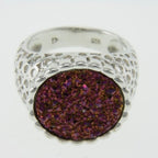Pearlz Gallery Black Flat Drusy Agate 925 Round Rhodium Ring - Rings - British D'sire