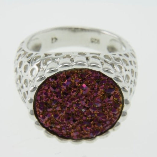 Pearlz Gallery Black Flat Drusy Agate 925 Round Rhodium Ring - Rings - British D'sire