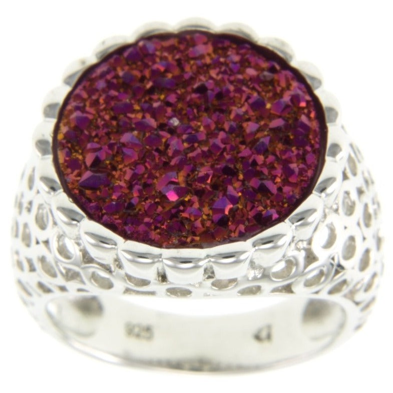 Pearlz Gallery Black Flat Drusy Agate Sterling Silver Round Rhodium Ring - Rings - British D'sire