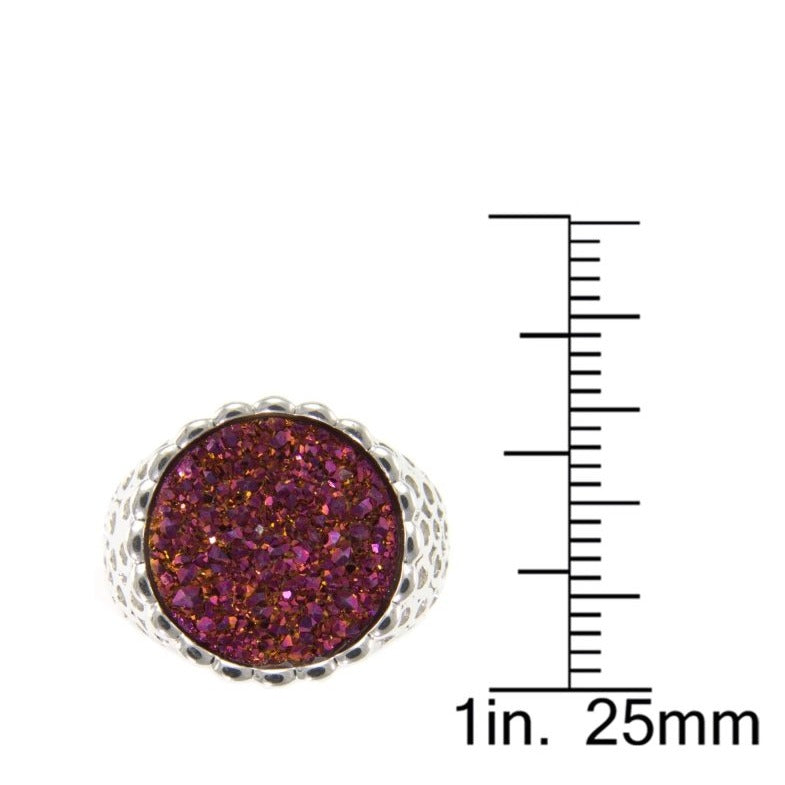 Pearlz Gallery Black Flat Drusy Agate Sterling Silver Round Rhodium Ring - Rings - British D'sire