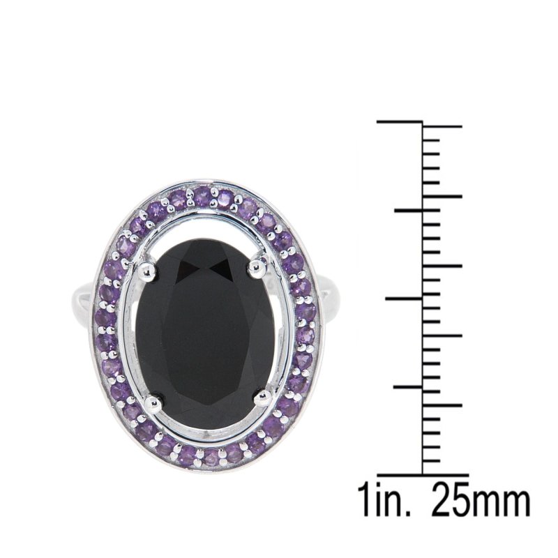 Pearlz Gallery Black Spinel and Amethyst High Polish Halo Ring - Rings - British D'sire