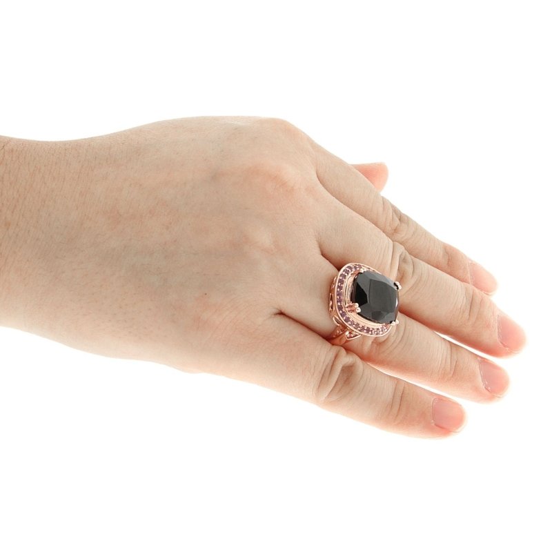 Pearlz Gallery Black Spinel And Amethyst Rose Gold Plated Halo High Polish Ring - Jewelry Rings - British D'sire