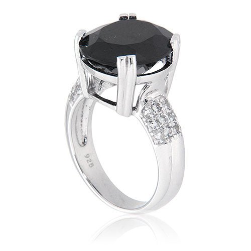 Pearlz Gallery Black Spinel and White Topaz Sterling Silver Oval Ring - Rings - British D'sire