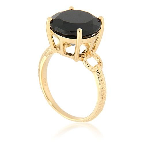 Pearlz Gallery Black Spinel Gold Plated Solitaire Sterling Silver Ring - Jewelry Rings - British D'sire