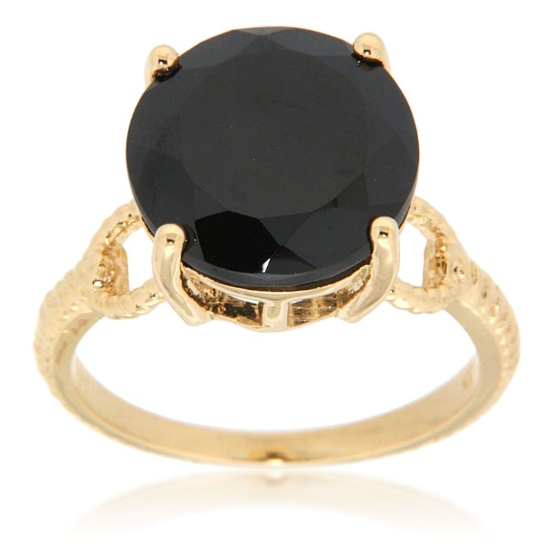 Pearlz Gallery Black Spinel Gold Plated Solitaire Sterling Silver Ring - Jewelry Rings - British D'sire