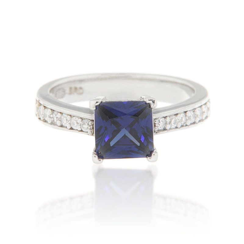 Pearlz Gallery Blue and White High Polish Cubic Zirconia Sterling Silver Ring - Rings - British D'sire