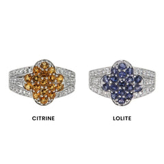 Pearlz Gallery Citrine and White Topaz Ring | Lolite and White Topaz Quatrefoil Ring - Fine Rings - British D'sire