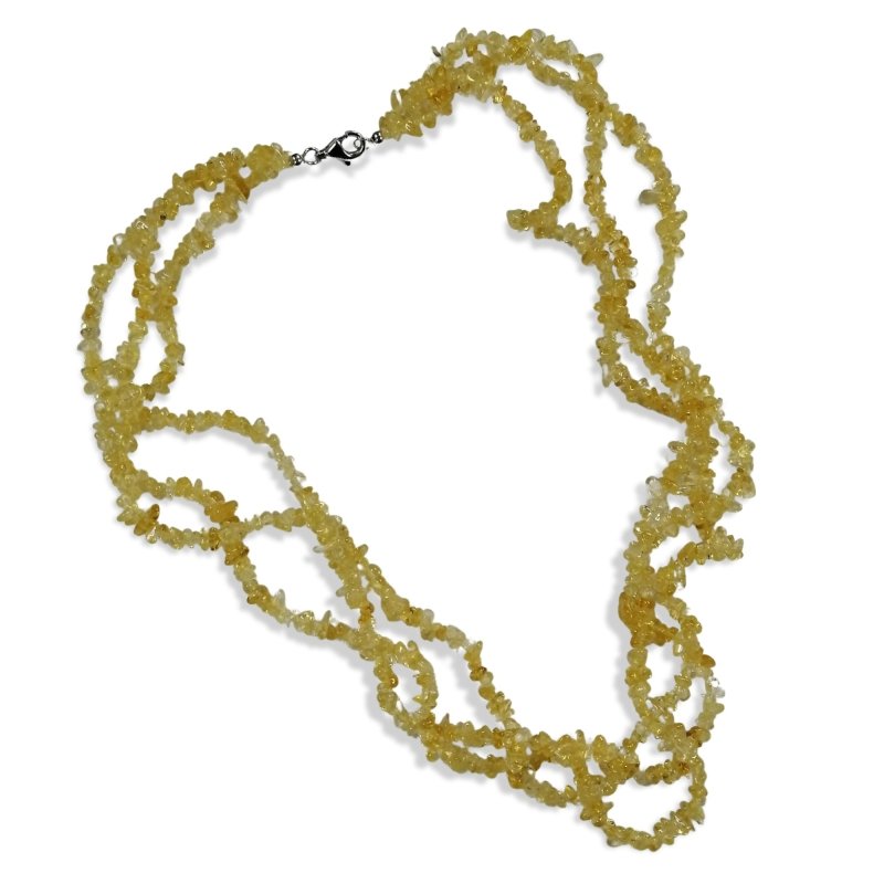 Pearlz Gallery Natural Citrine 3-Row Twisted Necklace 20"+2" – Yellow Gemstone Chips & Beads – Ladies Jewelry – 925 Sterling Silver – Radiant & Stylish Secondary image