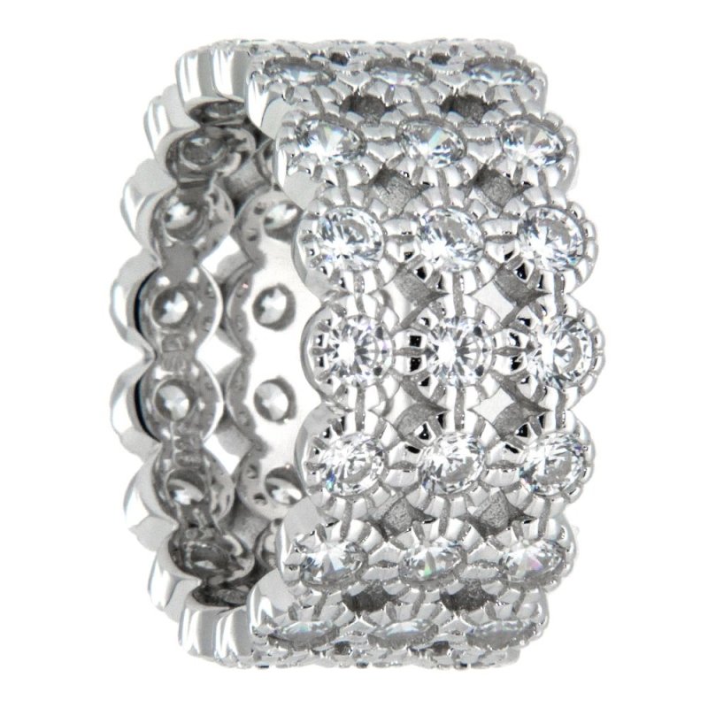 Pearlz Gallery Cubic Zirconia Triple Eternity Sterling Silver Band - Rings - British D'sire
