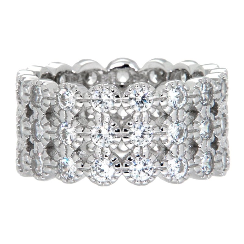 Pearlz Gallery Cubic Zirconia Triple Eternity Sterling Silver Band - Rings - British D'sire