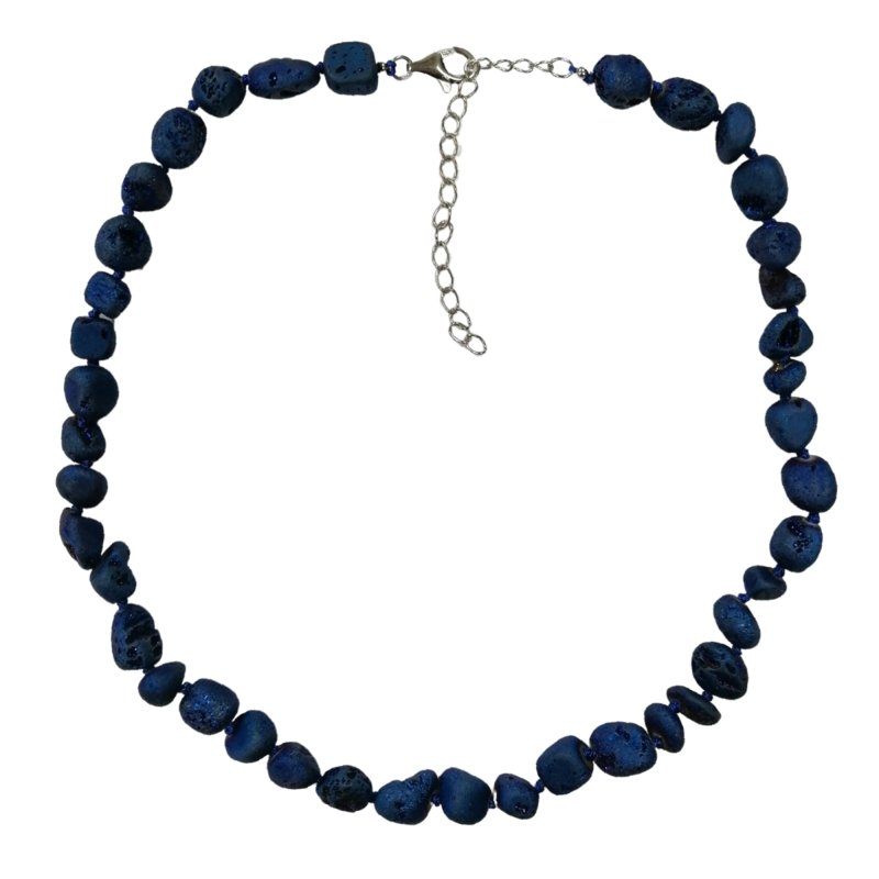 Pearlz Gallery Dyed Blue Frosted Druzy Agate Sterling Silver Knotted Necklace - Necklaces & Pendants - British D'sire