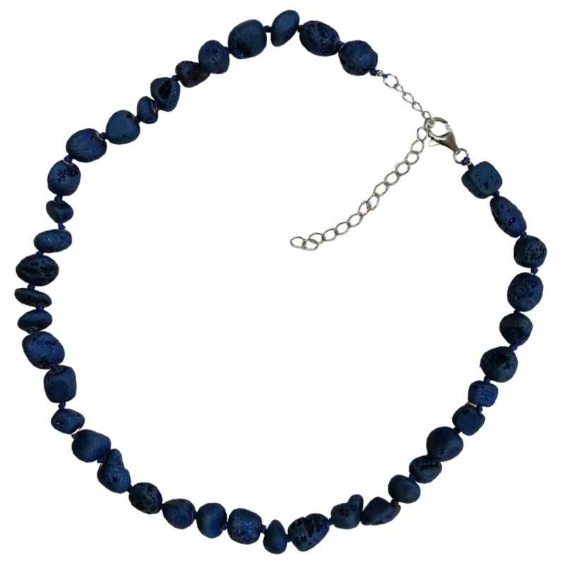 Pearlz Gallery Dyed Blue Frosted Druzy Agate Sterling Silver Knotted Necklace - Necklaces & Pendants - British D'sire