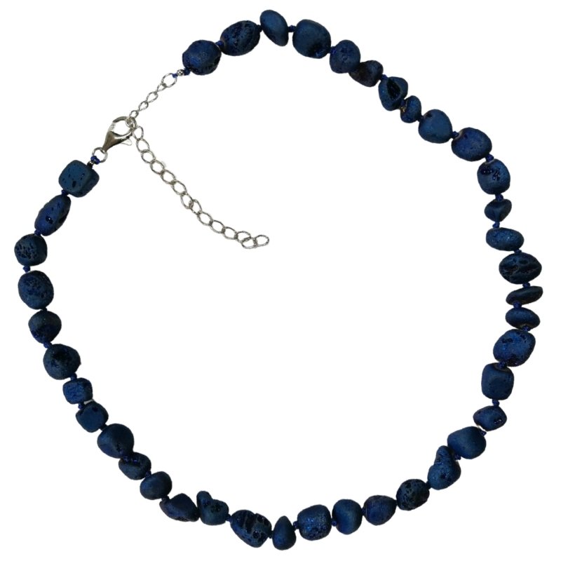 Pearlz Gallery Dyed Blue Frosted Druzy Agate Sterling Silver Knotted Necklace - Necklaces & Pendants - British D'sire