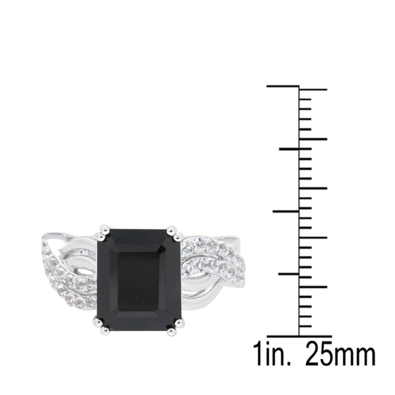 Pearlz Gallery Emerald-Cut Black Spinel and White Topaz Fashion Sterling Silver Ring - Jewelry Rings - British D'sire