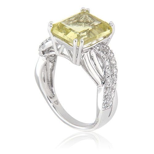 Pearlz Gallery Emerald-Cut Original Gemstone with White Topaz Fashion Sterling Silver Ring - Fine Rings - British D'sire