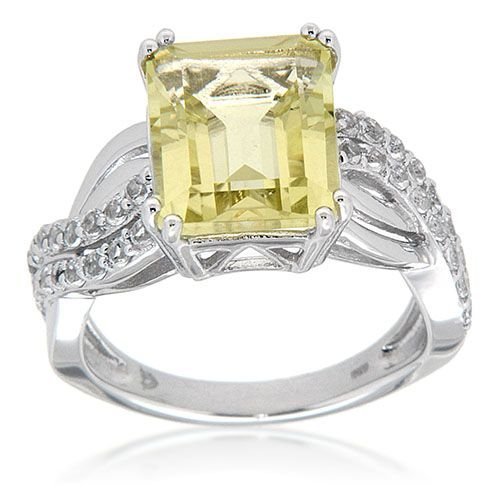 Pearlz Gallery Emerald-Cut Original Gemstone with White Topaz Fashion Sterling Silver Ring - Fine Rings - British D'sire