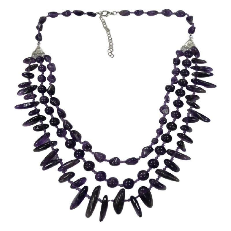 Pearlz Gallery Flat Oval Nuggets 3 Lines Sterling Necklace - Necklaces & Pendants - British D'sire Main image