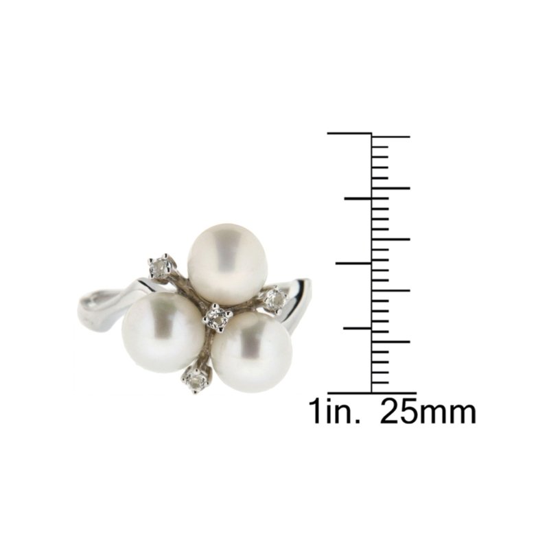 Pearlz Gallery Freshwater Pearl And White Topaz Cluster 2 mm Wide Ring - Jewelry Rings - British D'sire