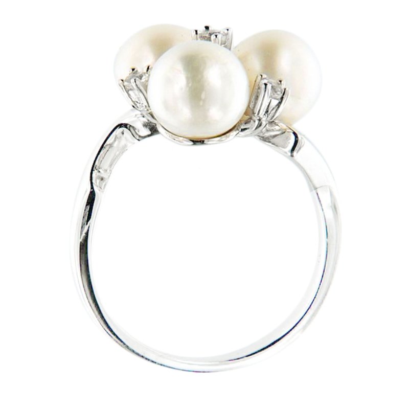 Pearlz Gallery Freshwater Pearl And White Topaz Cluster 2 mm Wide Ring - Jewelry Rings - British D'sire