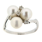 Pearlz Gallery Freshwater Pearl And White Topaz Cluster 2 mm Wide Ring - Jewelry Rings - British D'sire
