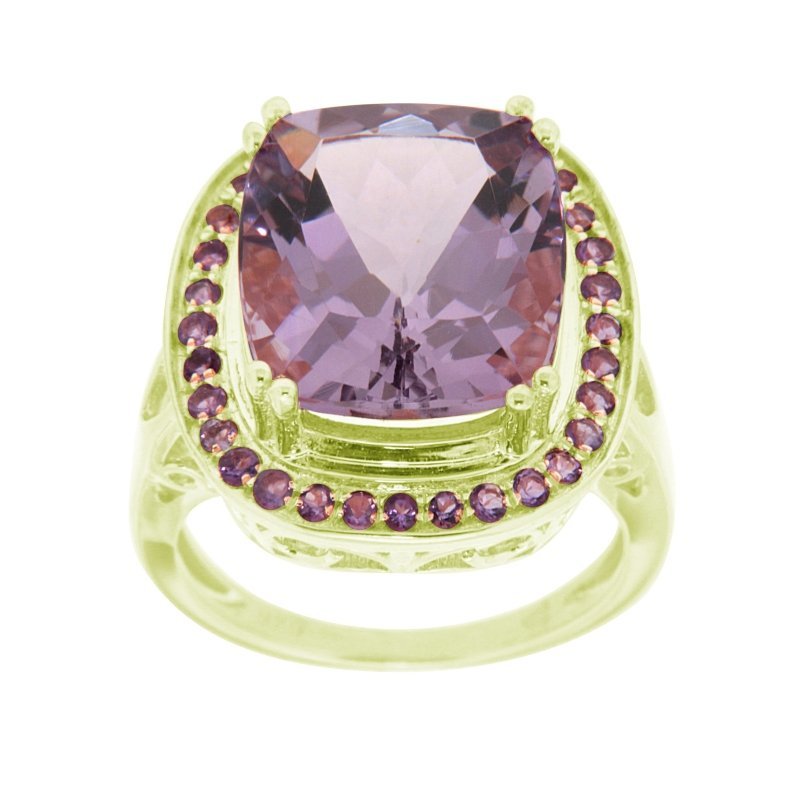 Pearlz Gallery Genuine Natural Gemstone And Amethyst Metal Plated Halo High Polish Ring - Fine Rings - British D'sire Main image