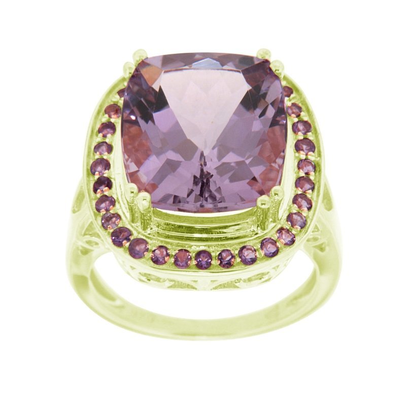 Pearlz Gallery Genuine Natural Gemstone And Amethyst Metal Plated Halo High Polish Ring - Fine Rings - British D'sire