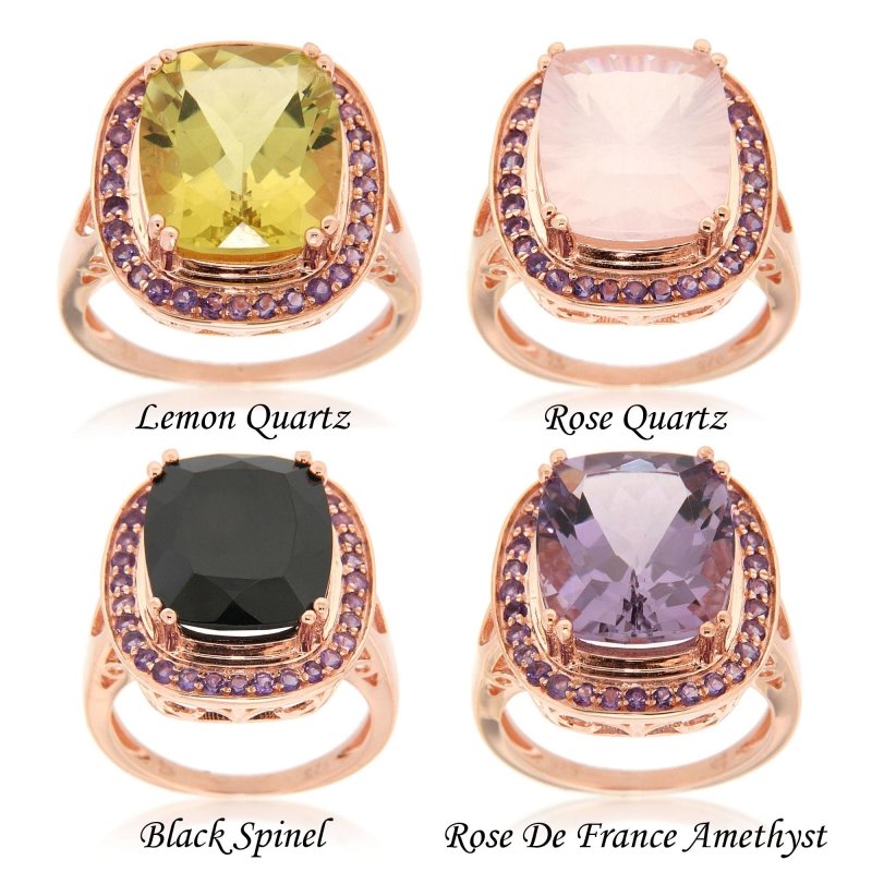 Pearlz Gallery Genuine Natural Gemstone And Amethyst Metal Plated Halo High Polish Ring - Fine Rings - British D'sire Main image