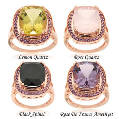 Pearlz Gallery Genuine Natural Gemstone And Amethyst Metal Plated Halo High Polish Ring - Fine Rings - British D'sire