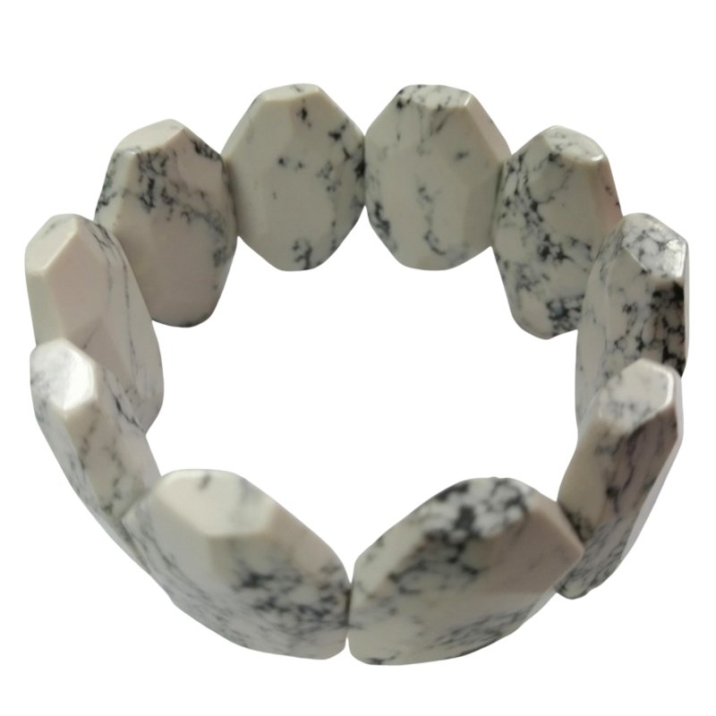 Pearlz Gallery Hexagon White Howlite Stretch Bracelet - Bracelets & Bangles - British D'sire