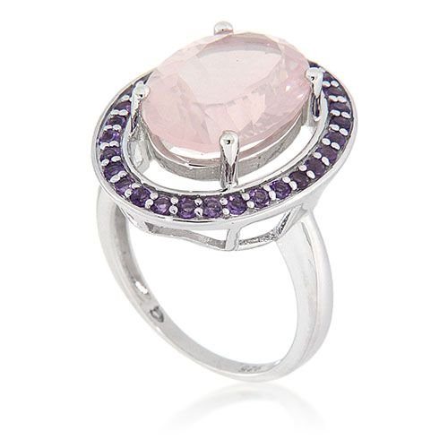 Pearlz Gallery High Polish Rose Quartz and Amethyst Halo Ring - Rings - British D'sire