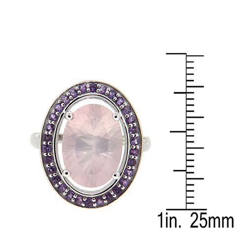 Pearlz Gallery High Polish Rose Quartz and Amethyst Halo Ring - Rings - British D'sire