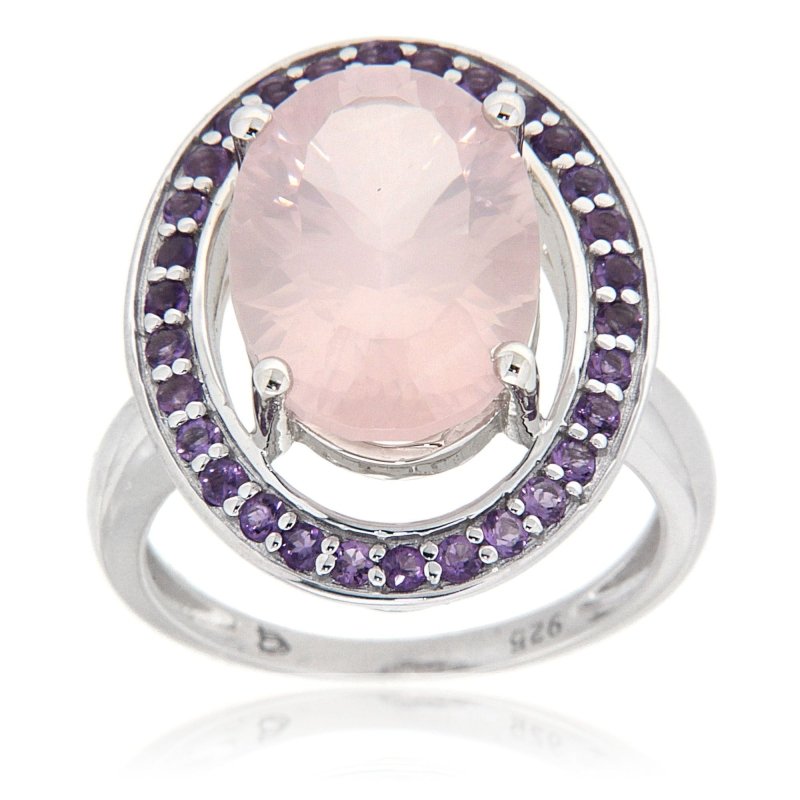 Pearlz Gallery High Polish Rose Quartz and Amethyst Halo Ring - Rings - British D'sire