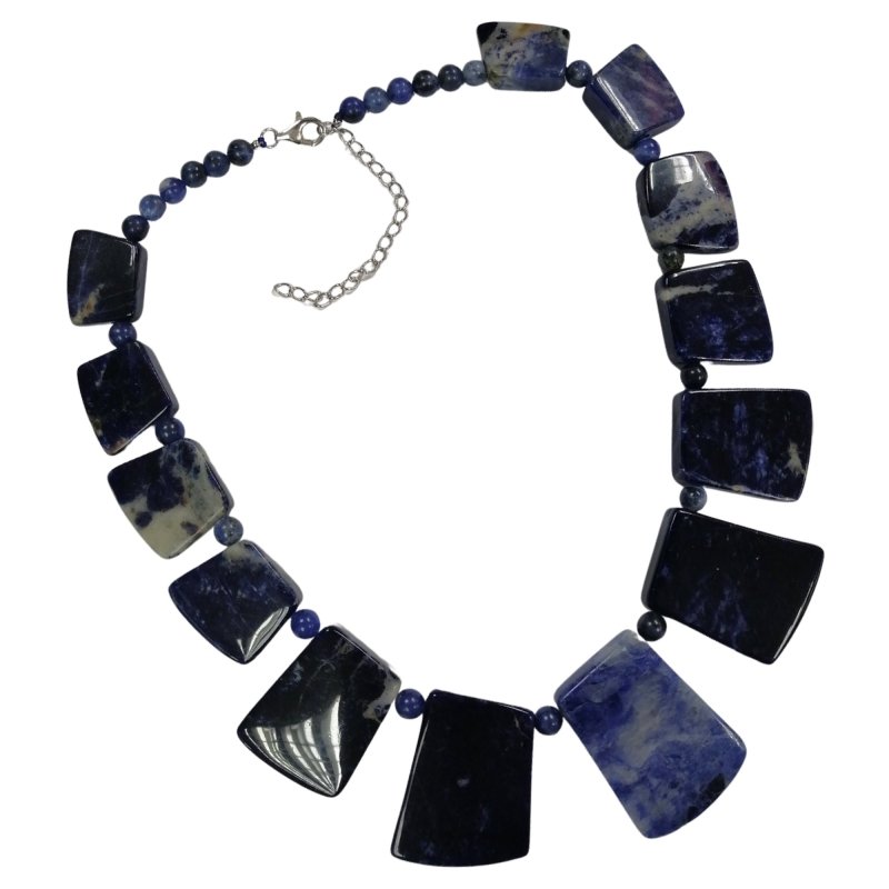 Pearlz Gallery Natural Sodalite Gemstone Necklace 18"+3" – Royal Blue Statement Necklace for Women – Fancy Fan-Shaped & Round Beads – 925 Sterling Silver – Enhances Intuition & Creativity Secondary image