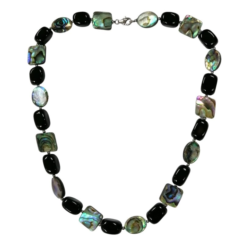 Pearlz Gallery Ladies Black Agate & Abalone Square Necklace - Necklaces & Pendants - British D'sire