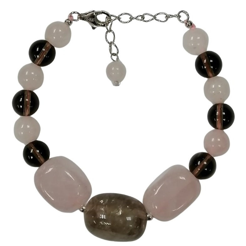 Pearlz Gallery Ladies Rose Quartz & Smokey Quartz Nugget Bracelet - Bracelets & Bangles - British D'sire