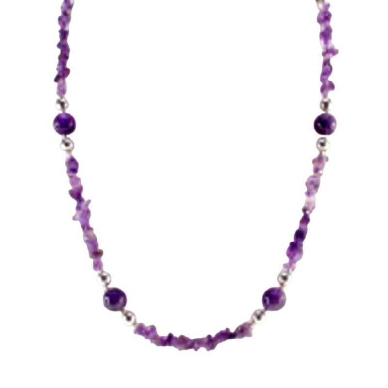 Pearlz Gallery Ladies Round Amethyst Bead Sterling Silver Necklace - Necklaces & Pendants - British D'sire