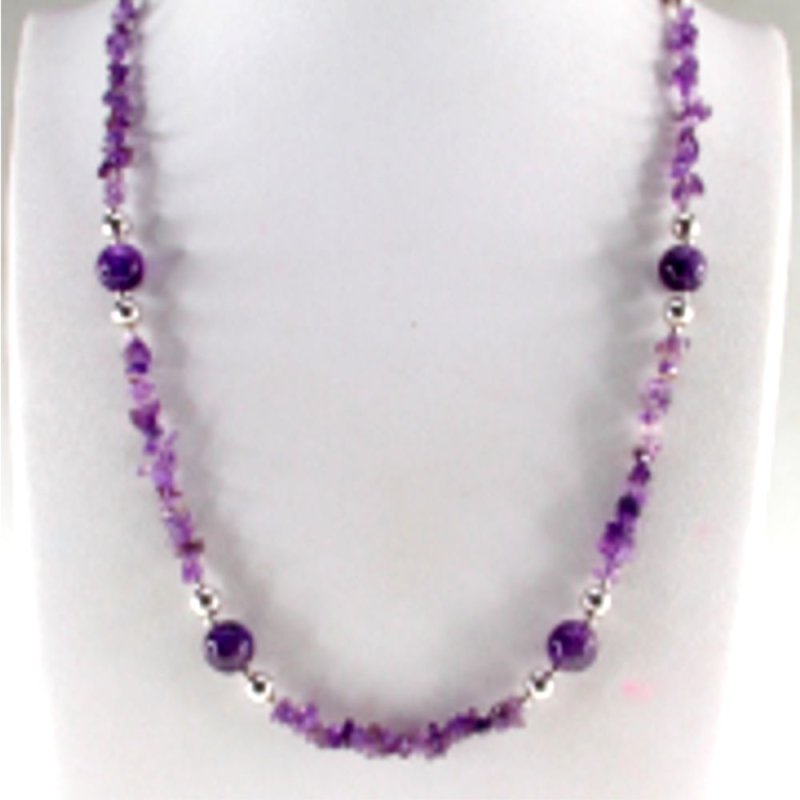 Pearlz Gallery Ladies Round Amethyst Bead Sterling Silver Necklace - Necklaces & Pendants - British D'sire