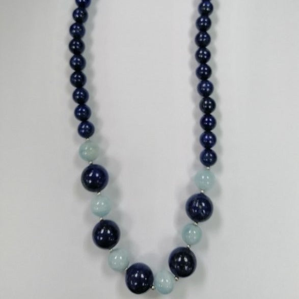 Pearlz Gallery Ladies Round Dyed Lapis & Aquamarine Round Bead Necklace - Necklaces & Pendants - British D'sire