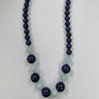 Pearlz Gallery Ladies Round Dyed Lapis & Aquamarine Round Bead Necklace - Necklaces & Pendants - British D'sire