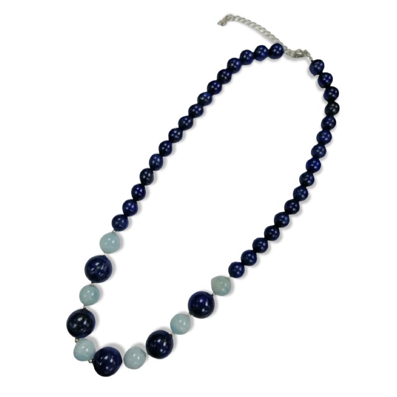 Pearlz Gallery Ladies Round Dyed Lapis & Aquamarine Round Bead Necklace - Necklaces & Pendants - British D'sire