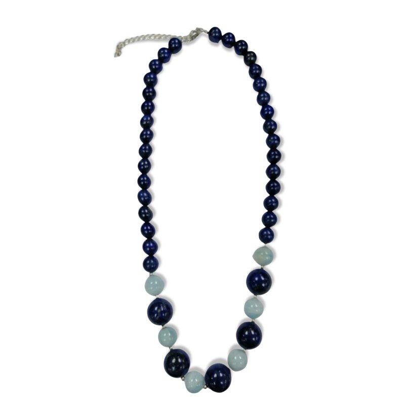 Pearlz Gallery Ladies Round Dyed Lapis & Aquamarine Round Bead Necklace - Necklaces & Pendants - British D'sire
